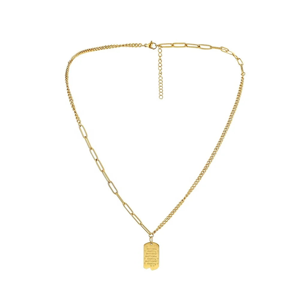 

Fashion European and American jewelry simple titanium steel gold color square letter pendant fashion long necklace