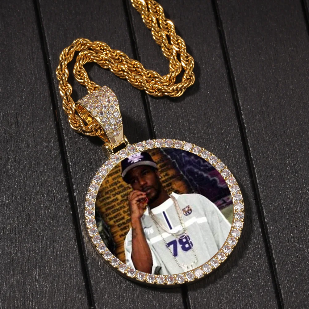 

D&Z Custom Photo Memory Medallions Solid Pendant With Tennis Chain Hip Hop Jewelry Personalized Cubic Zircon Chains Gift