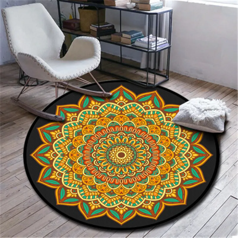 

Ethnic style carpet floor mats living room coffee table printing floor mats bedroom study round carpet computer chair cushions