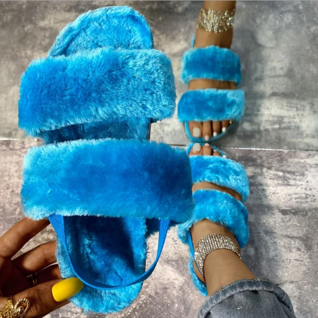 

Leopard Large Size 43 Elastic Back Strap Fur Upper Women Sandals Platform Open Round Toe Slippers Slingback Ladies Slides Shoes, Blue,black,mixed,leopard