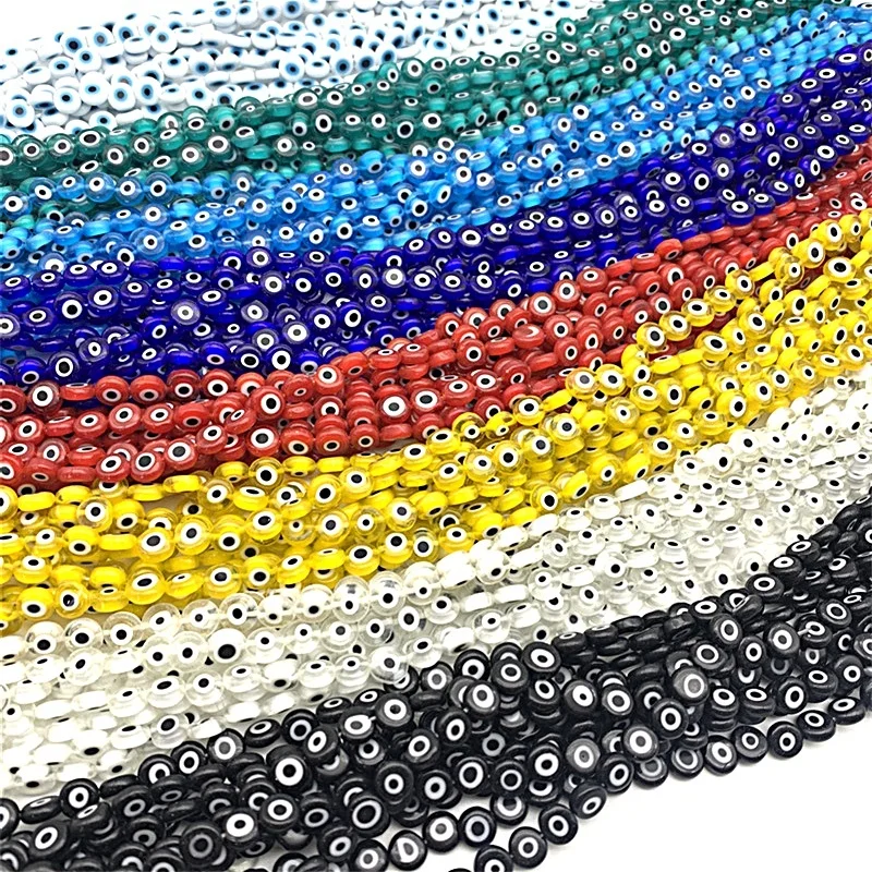 

Wholesale Multi-Color 6MM FLat Round Turkish Evil Eyes Glass Bead