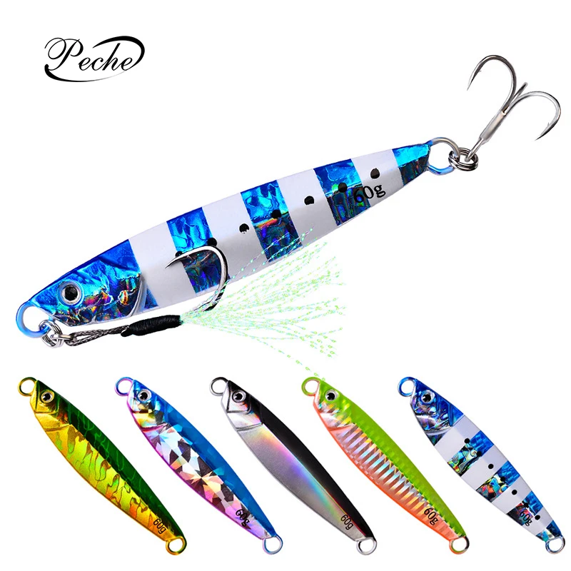 

Isca Artificial Fishing Lure Metal 24g 30g 40g 60g Luminous Hard Bait Flash Casting Bait Vertical Sinking Saltwater Jigging Lure, 10 colors
