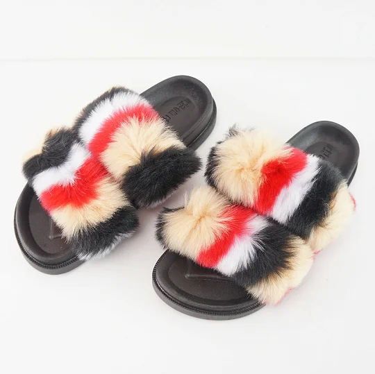 

Faux Fur Slippers Slides For Kids Children Girls Open Toe Fluffy House Women Slippers New Arrivals 2021, Rainbow /solid