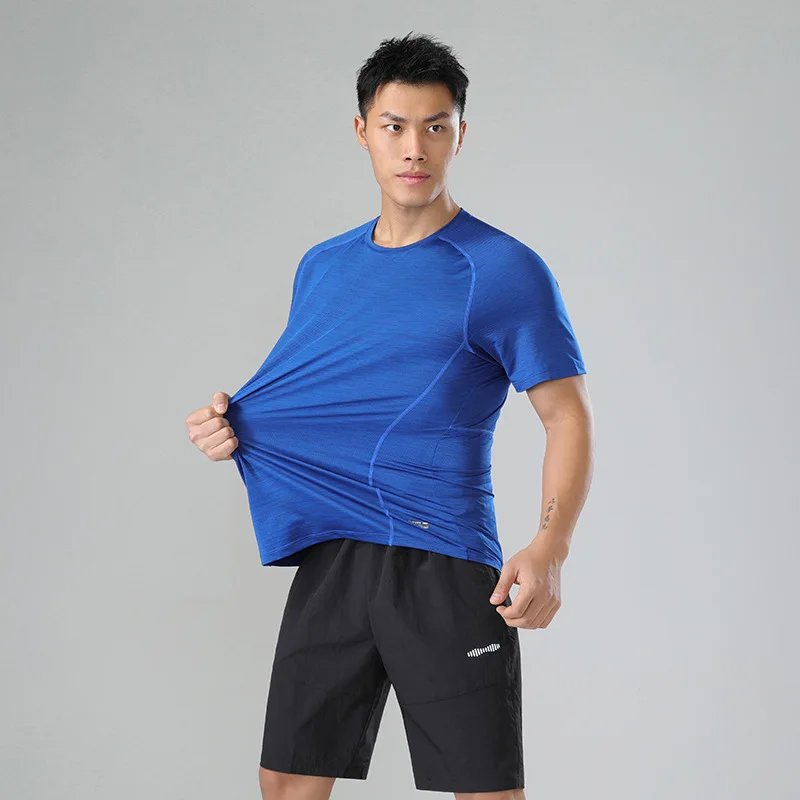 

Breathable sports short sleeve top men's round neck solid color quick drying clothes fitness top training loose sports T-shir