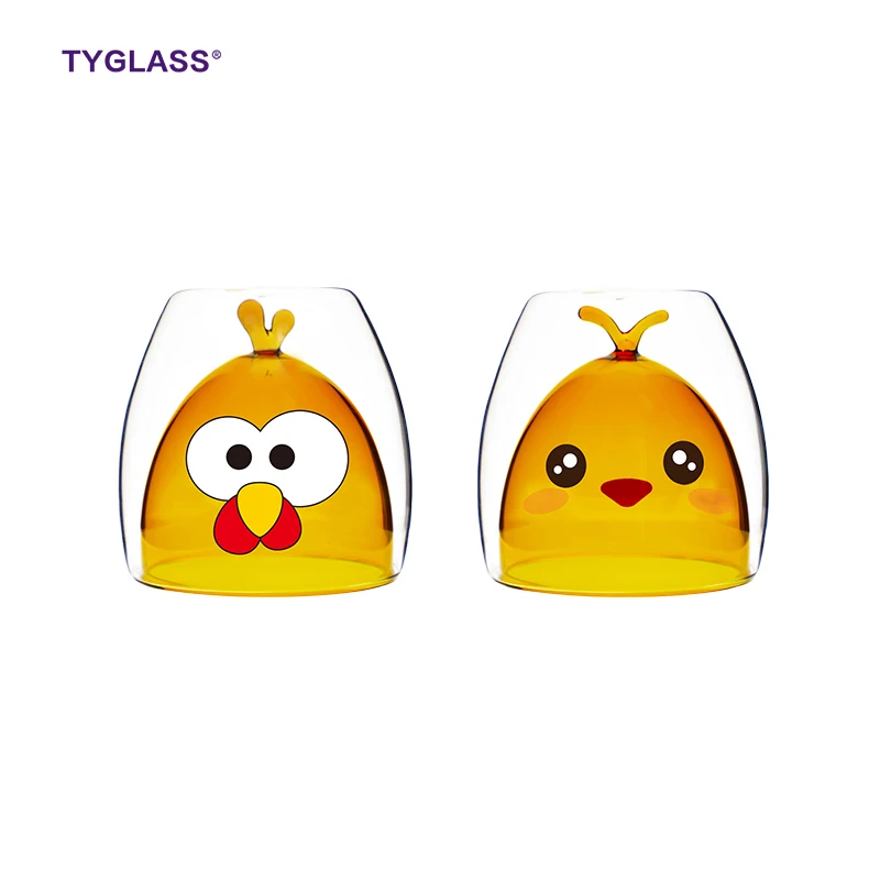 

New Type unique cute cup glass handmade clear design creative borosilicate double wall cartoon glass cup