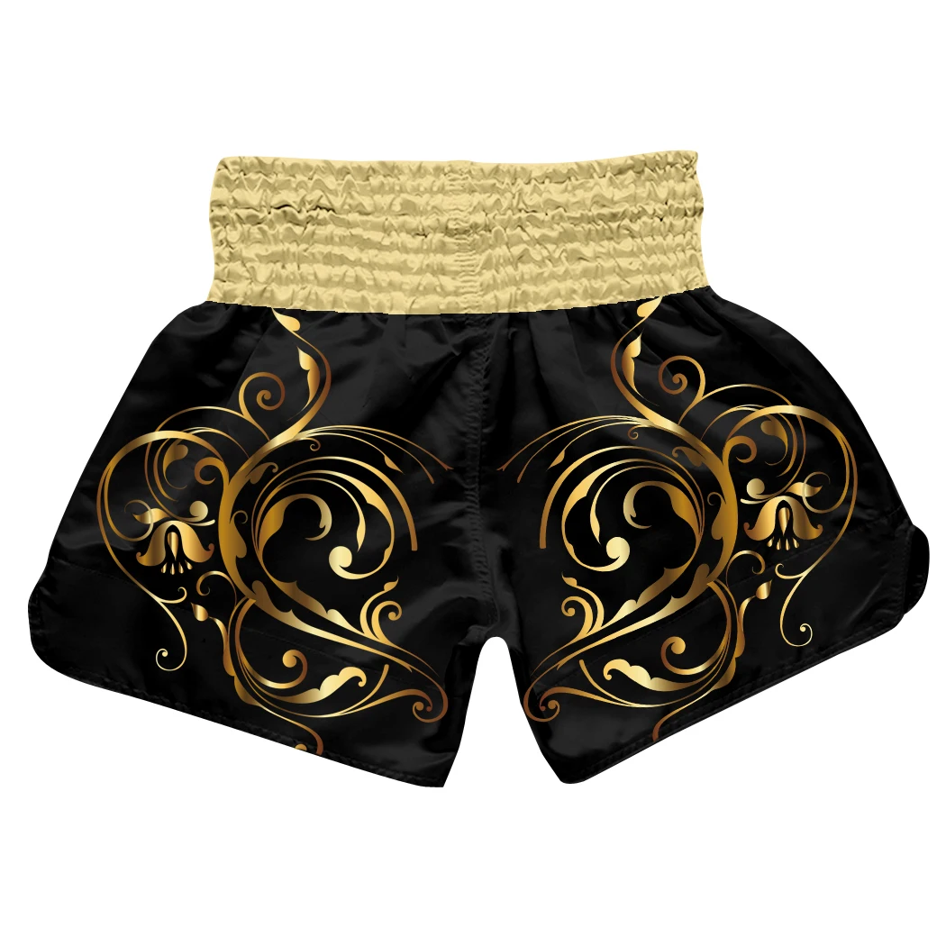 

Cool Muay Thai Fighting Shorts All Over Printing Your Logo Boxing Training Shorts Trunks, Black/white