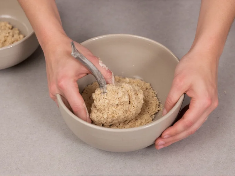 Hands mixing homemade clay ingredients in ceramic bowl