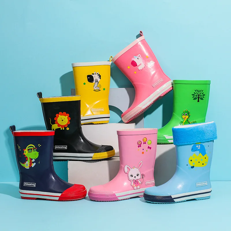 

Cute low MOQ toddler dinosaur cartoon print waterproof children wellies kid's rain boots rubber gumboots for kids