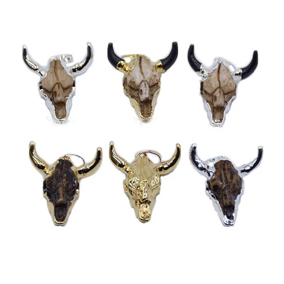 

Cattle Head Charm Horn Ox Head Pendant Popular Resin Pendent Jewelry For Hip-Hop Necklace Making, Grey