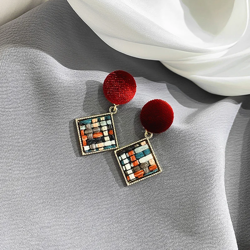 

geometric diamond lattice plush trendy earrings for women