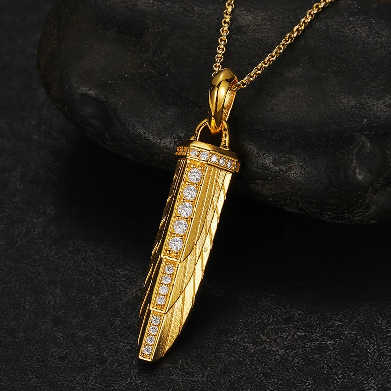 

New Design Hip Hop Jewelry 18K Gold Plated 925 Sterling Silver VVS Moissanite Sword Shape Pendant Necklace