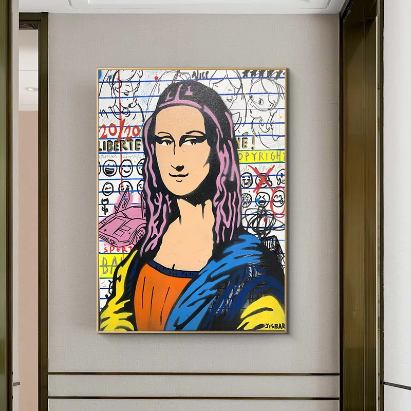 

Graffiti Funny Mona Lisa Canvas Painting Posters and Prints Wall Art Modern Famous Picture For Home Decoration