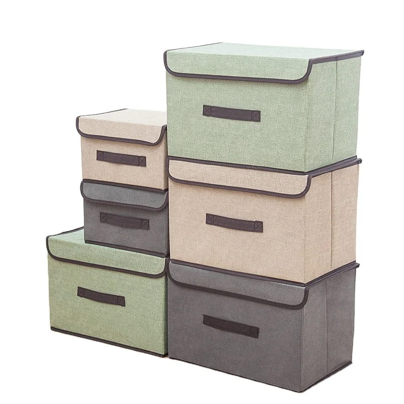 

Linen like storage box foldable clothes and sundries portable dustproof storage box with tape cover foldable cloth storage box