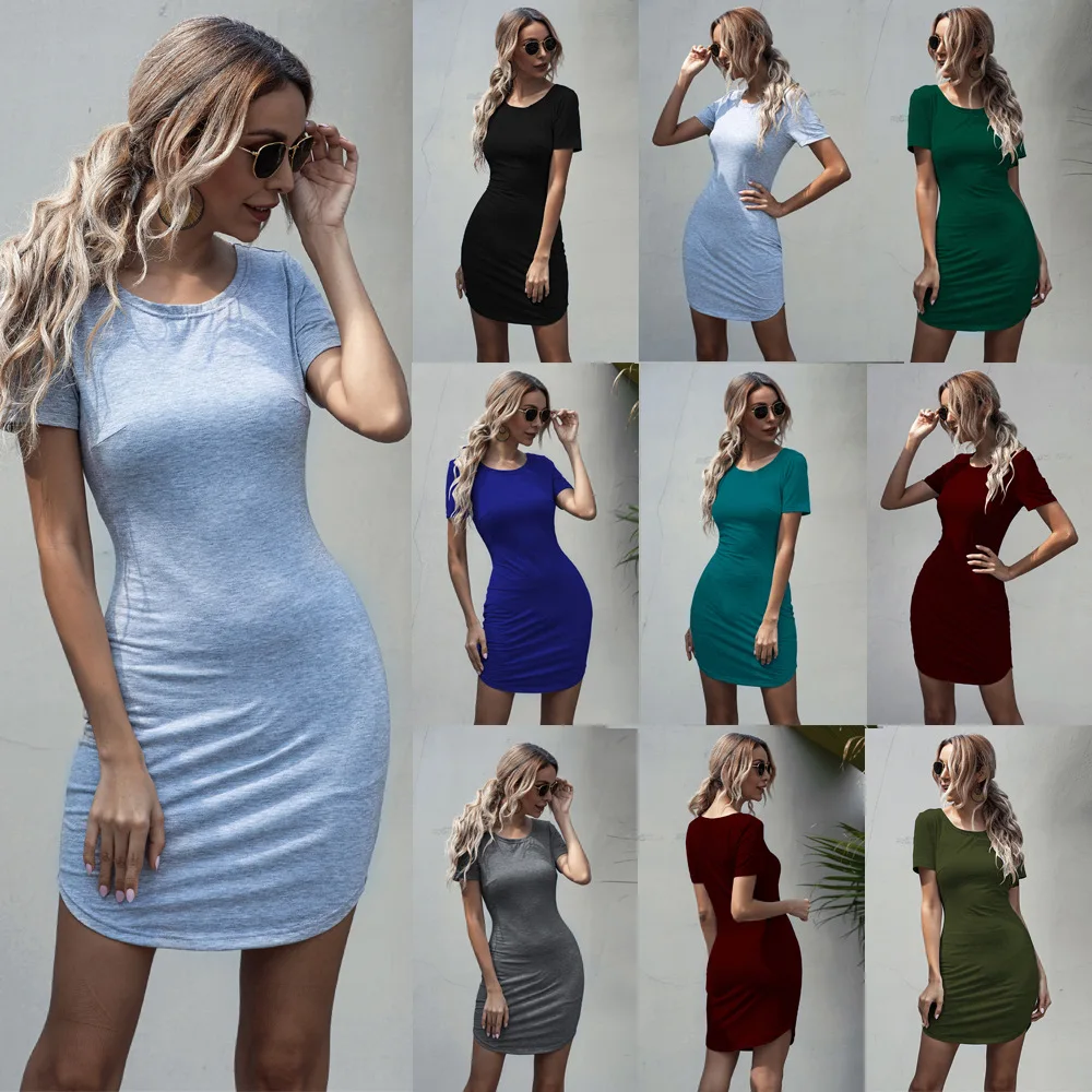 

women 2021 casual dresses high quality bodycon organic cotton t shirt dresses mini summer girls ladies dress