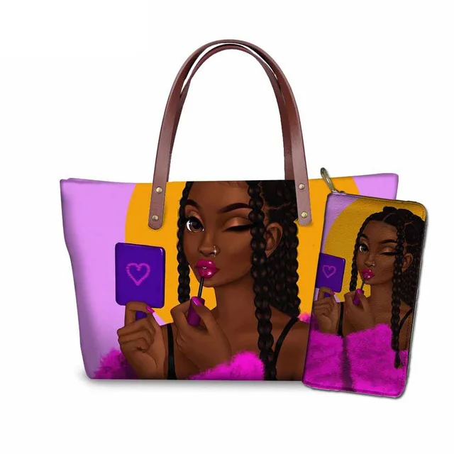

Large capacity tote big bags fashion girl pattern PU shoulder purse two-piece ladies bags handbag set one piece can custom bags, Colorful