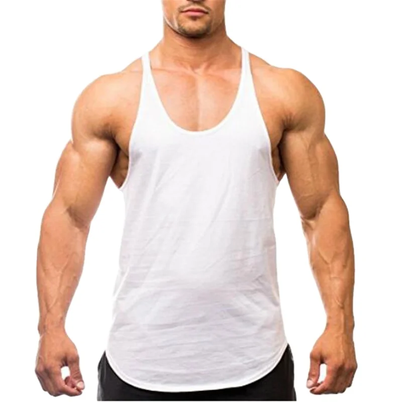 Custom Logo Gym Sport Tank Tops Men Blank Bodybuilding Cotton Clothing Stringer Singlets Fitness Muscle Sleeveless Y Back Shirts