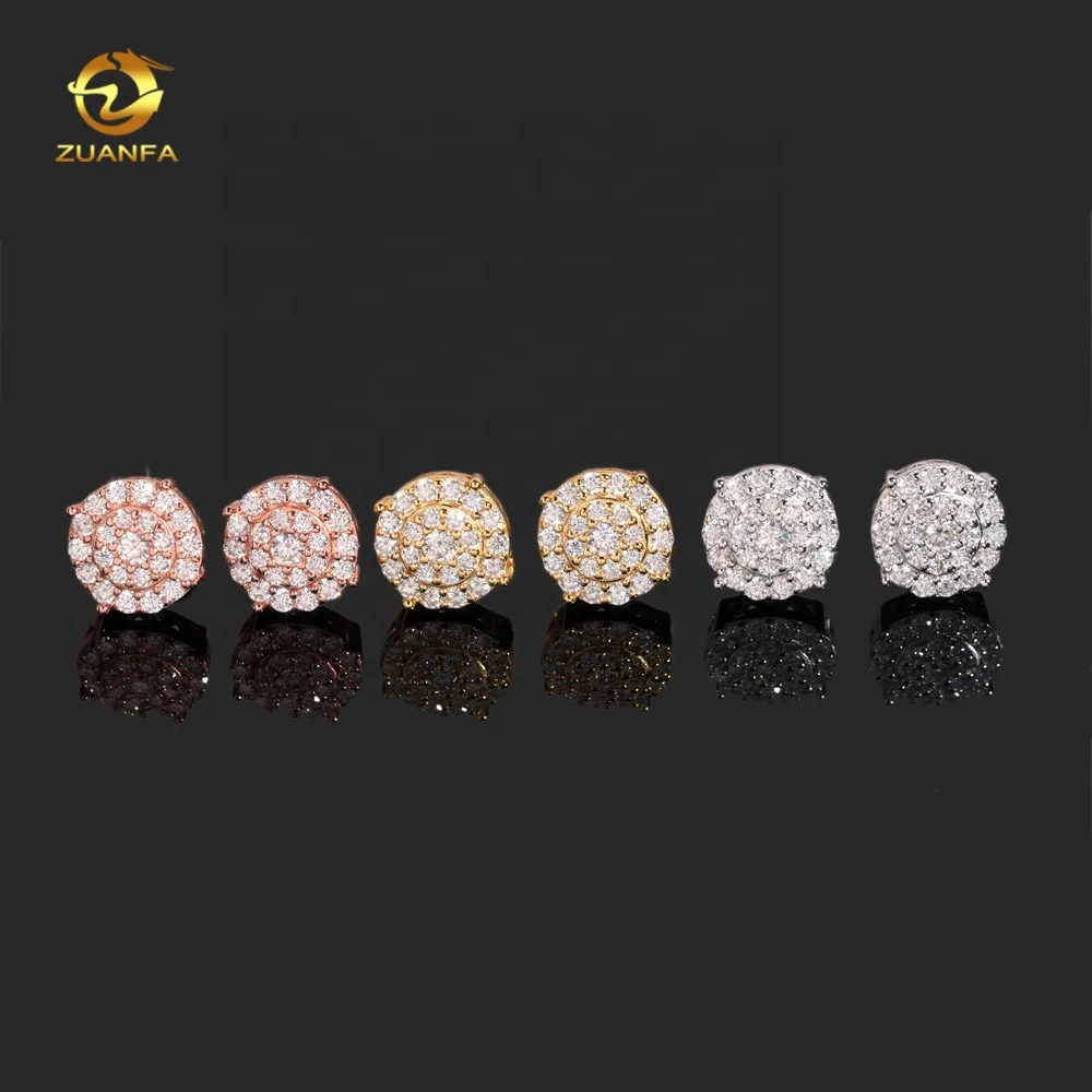 Ready to Ship Pass Diamond Tester 925 Silver Hip Hop Screw Back Iced Out Moissanite Earrings