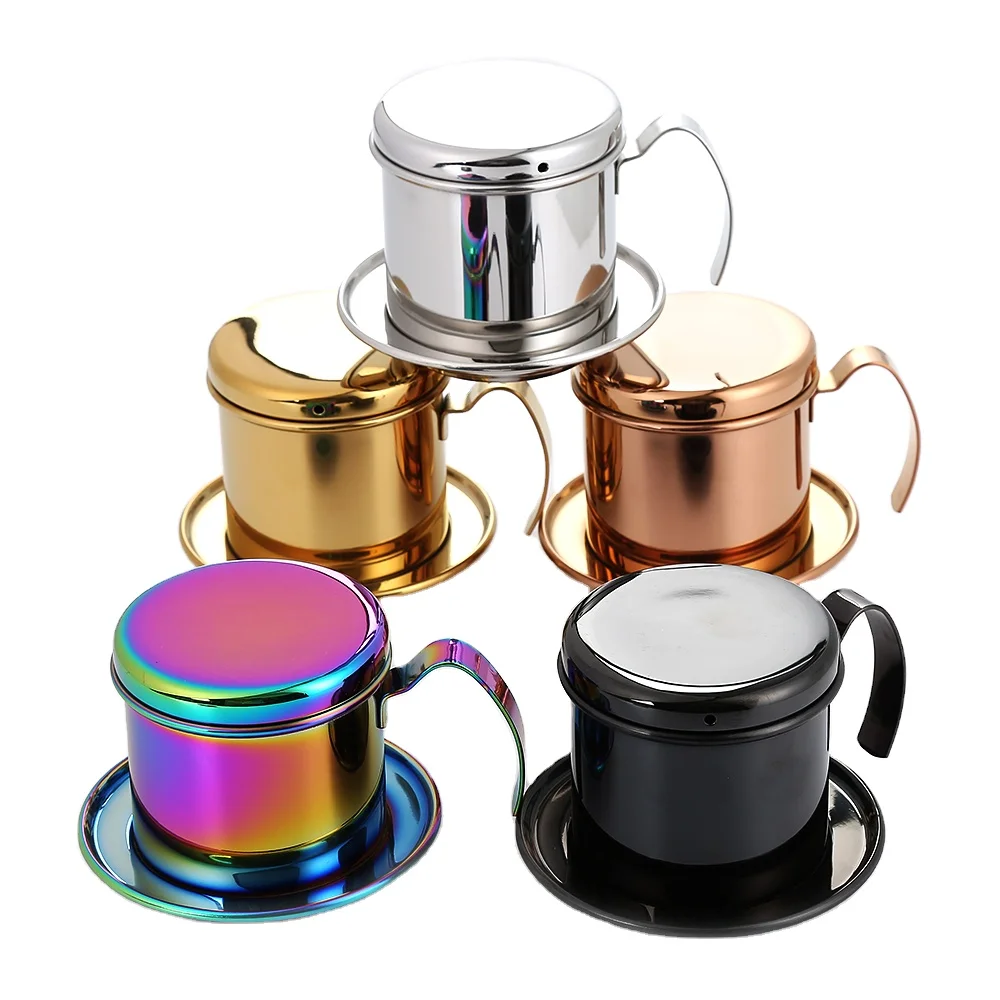 

304 stainless steel Vietnamese coffee filter cup vietnam household drip coffee brewing pot, Sliver gold black colorful