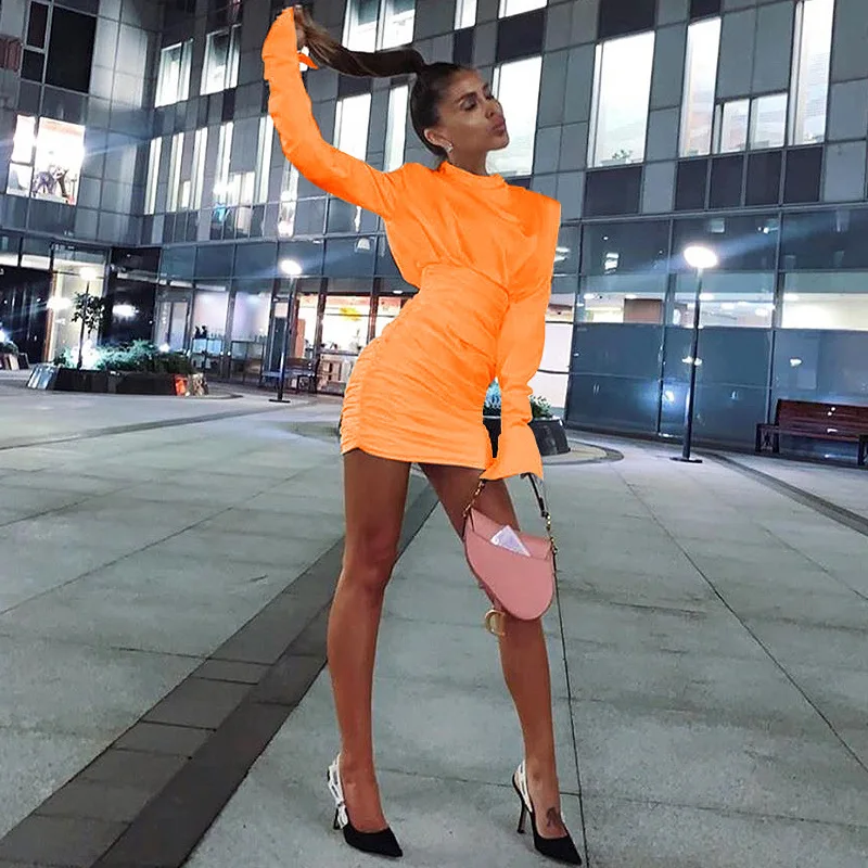 

Fast Shipping R09082 - fashion solid o neck stacked long sleeve ladies dresses