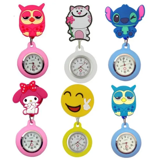 

New fashion Cute 3D Cartoon Character Animal Stretchable Luminous doctor medical FOB pocket clip watches