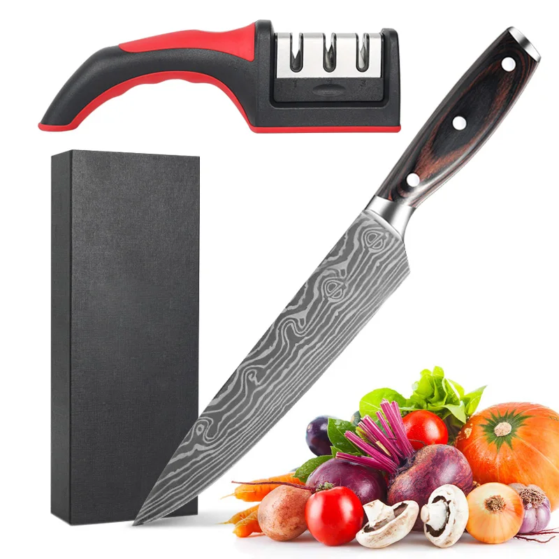 

Amazon hot seller Knife Set 7CR17mov Stainless Steel 8" Chef Knife with sharpener Kitchen Knife Set