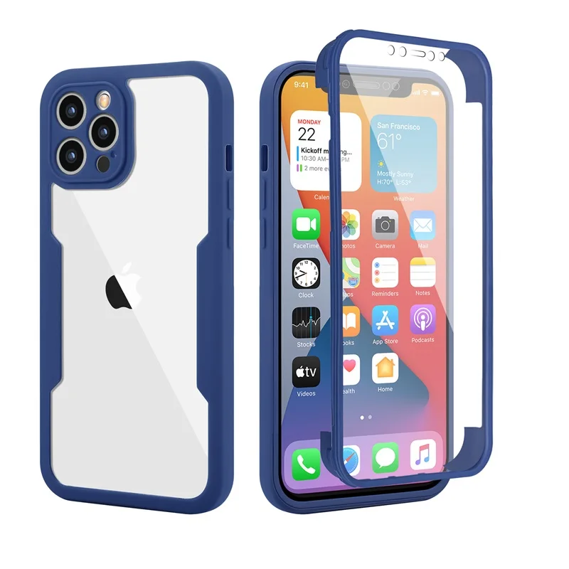 

360 double side all inclusive protection transparent back cover wholesale tpu pc hybrid cellphone case for Iphone 12 mini, 6 colors, can be customized