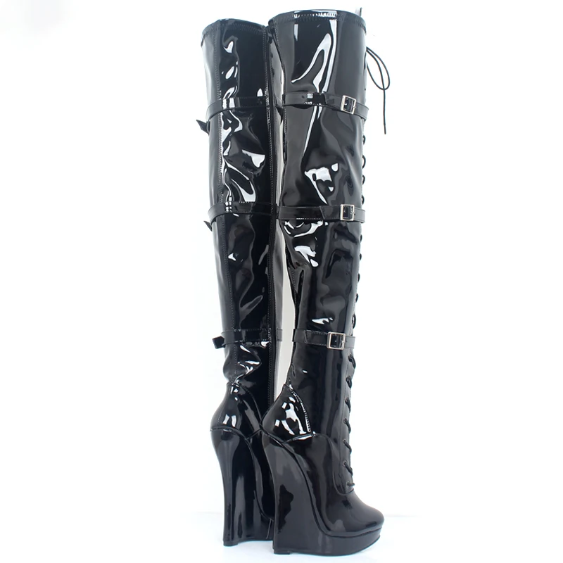 ladies wedge long boots