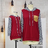 

Custom fashion autumn Mommy & Me leopard print raglan long sleeve red hoodie pullover