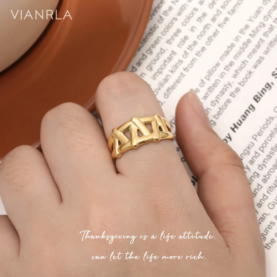 

VIANRLA Stainless Steel Ring Jewelry 18K Gold PVD Plated Chunky Ring Hip Hop Style Hollow Design Free Laser Logo Drop Shipping