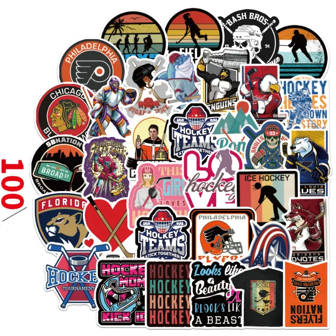 

100Pcs Sport Design Water Bottles Stickers Hockey Waterproof Vinyl Sticker, Pms or cmyk
