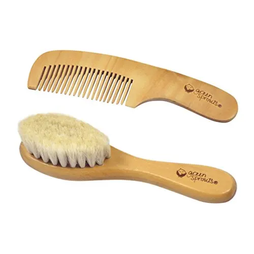 

green sprouts Baby Brush & Comb Set | Gently grooms baby's hair | Made of natural wood and bristles