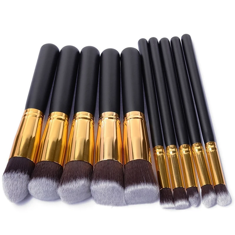 

Private Label Vegan Cosmetic 10 pcs Bamboo Wood Matte Black Makeup Brushes, Purple