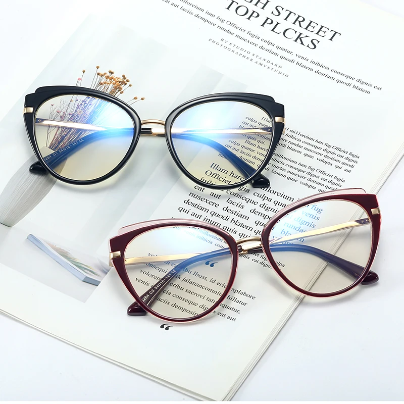 

Cat Eye Metal Blue Light Blocking Glasses Eyeglasses Frames River Optical Custom Logo, 6 colors