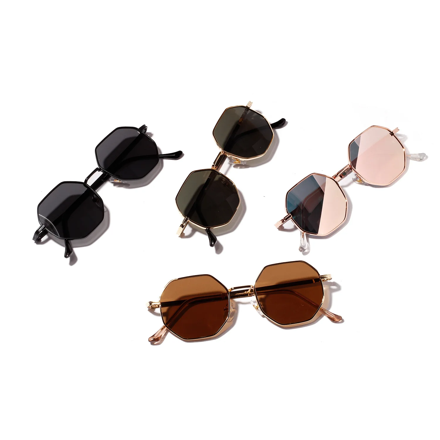 

Hot Sale round retro small frame metal women polygon sunglasses, Multi