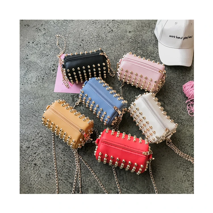 

Fashion Girls Rivets Barrel-shape Crossbody Women Mini Lipstick Keys Purses Retro Sweetheart Bolsa De Hombro Small Shoulder Bags