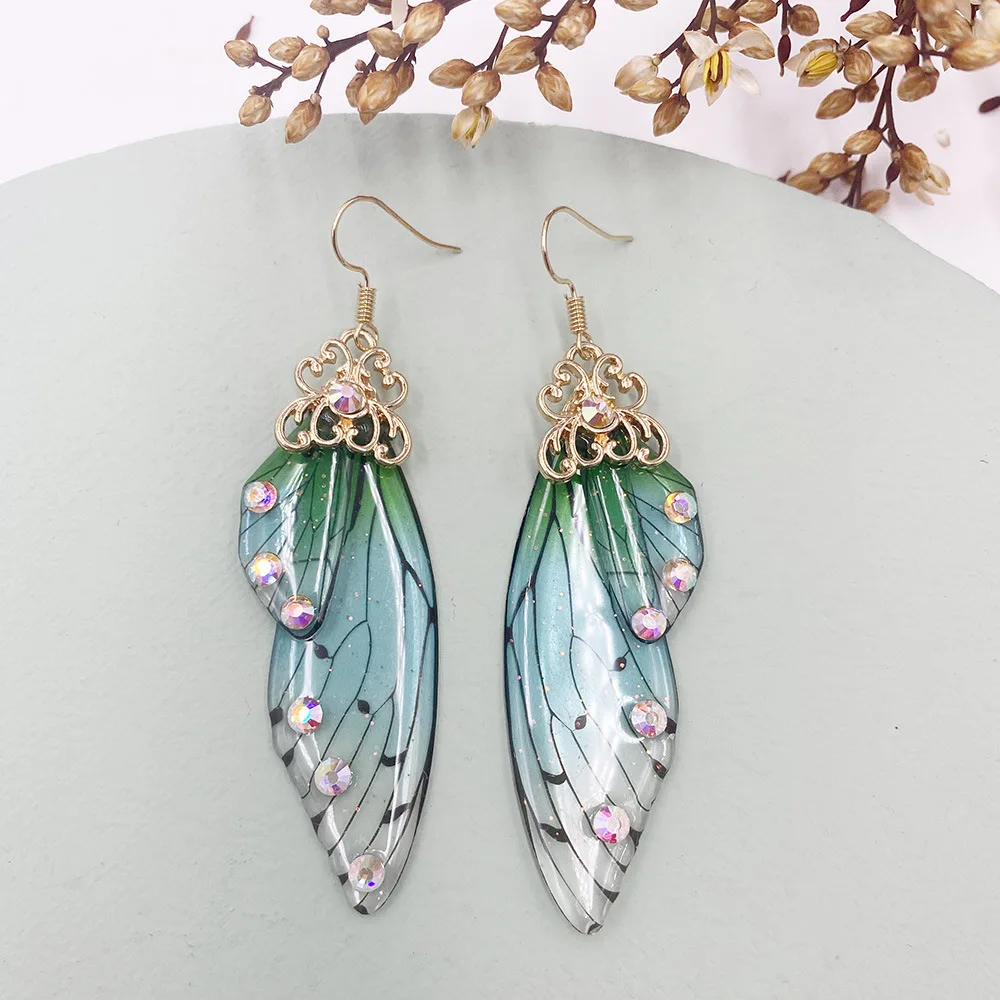 

Pendientes Con Alas S925 Sterling Silver Earhook Butterfly Earrings Long Pendant Cicanwing Wing Gradient Color Stud Earrings