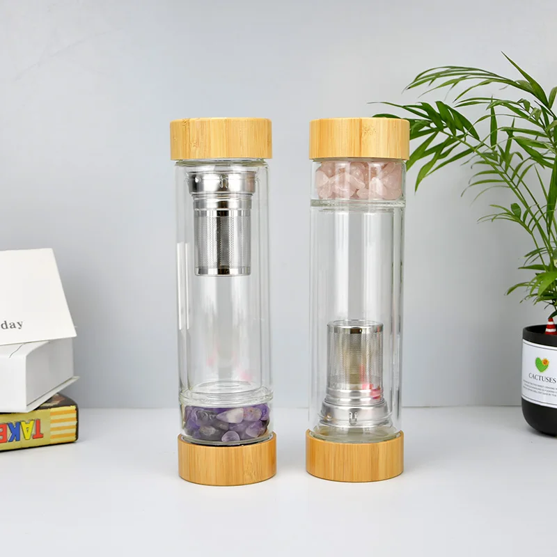 

Wholesale Glass Drinking Bottle Energy Crystal Water Bottle with Tea Infuser