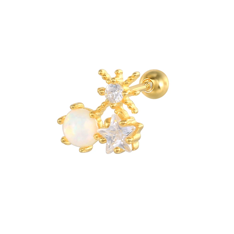 

Single cross-border creative wild personality simple goblin lamp perforated spiral cartilage earrings, Gold/white