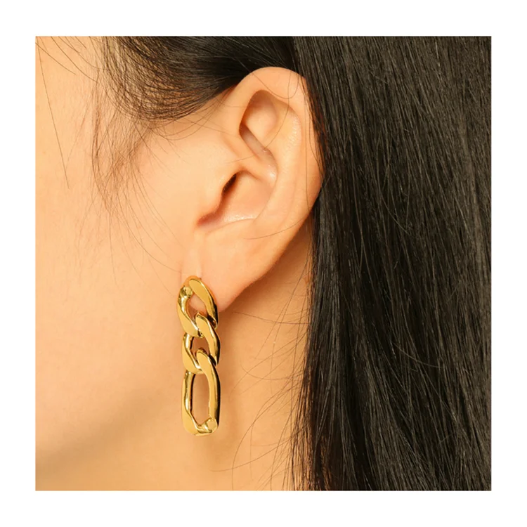 

Cool stylish women 316L stainless steel 3 hoop earrings 18k gold plated