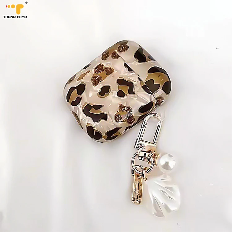 

Pearl Strap Shiny Accessories IMD Leopard Women Earpods TPU Full Cover For Airpod Case