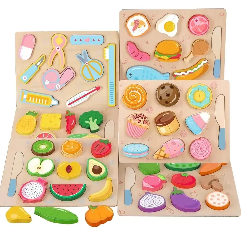 Wholesale Children's Puzzle Toys Pretend Fruits Vegetable Cutting Games Wooden Educational Toys for Kids