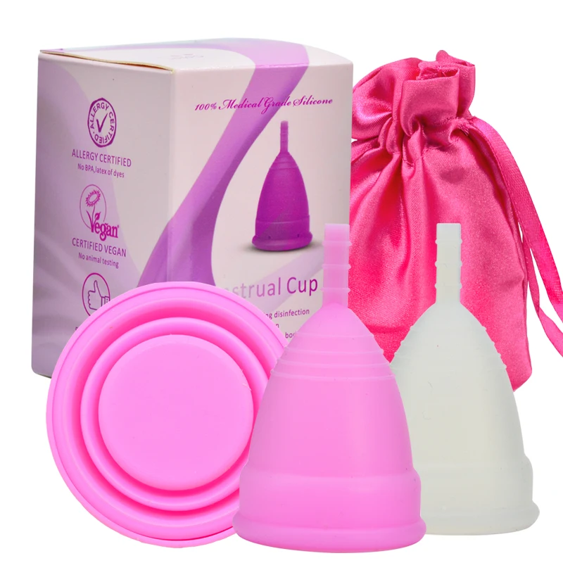 

Custom packaging reusable menstrual cup soft medical silicone sensitive skin friendly, White, pink, purple