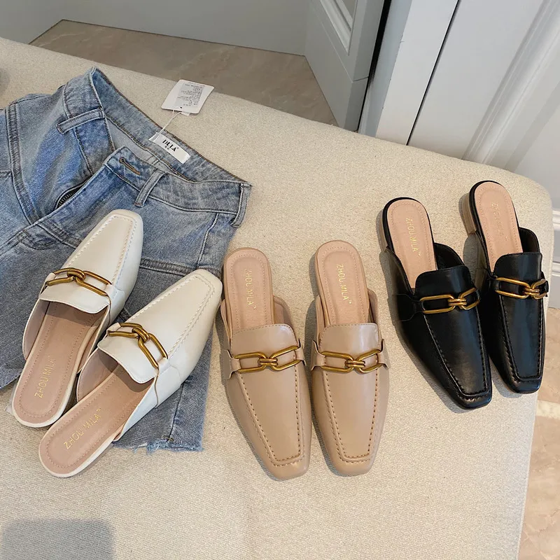

MO788-2 elegant ladies flat shoes mules women's slippers
