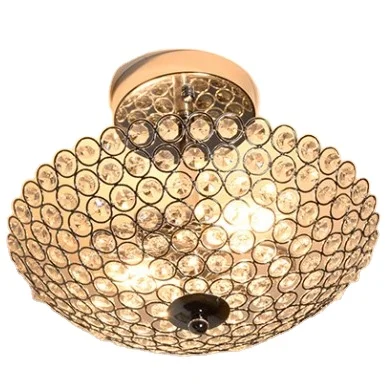 Depuley elegant round chrome finished flush mounted E12 crystal decorative ceiling pendant chandelier lights