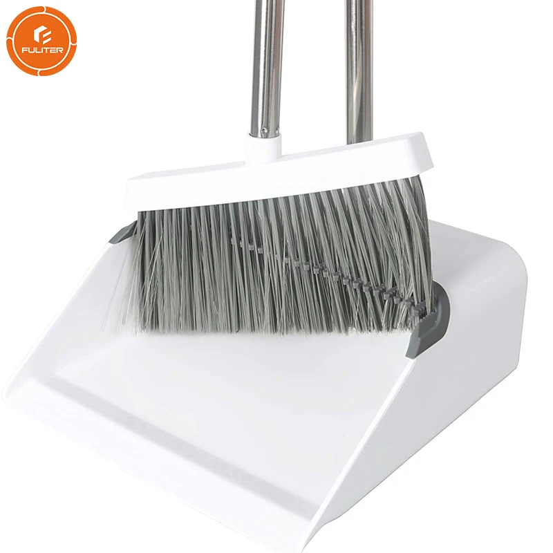 

Long Handled Dustpan and Brush Combo Sets Upright Dustpan with Long Handled Broom for Indoor and Outdoor floor Sweeping, White or orange or yellow