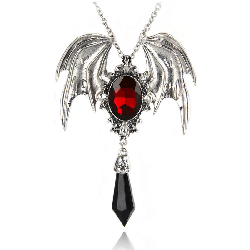 

Gothic Jewelry Vintage Victoria Bat Wings Halloween Necklace Silver Pendant Necklace