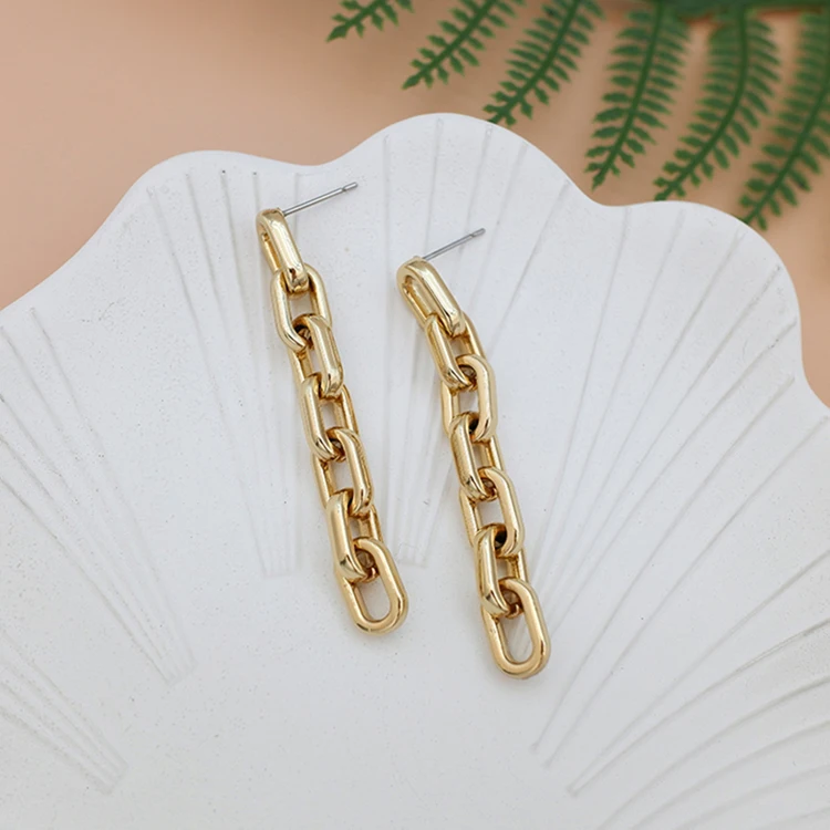

2021 Luxury Earing Waterproof Hypoallergenic alloy Women Jewelry 18k Gold Plated Thick Curb Cuban Link Chain Earrings