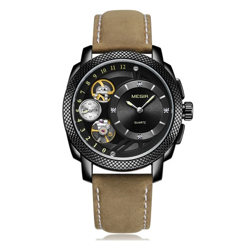 

Megir 2091L EATHER WATCH decorate automatic custom oem watch waterproof Male wristwatch Relogio Masculino