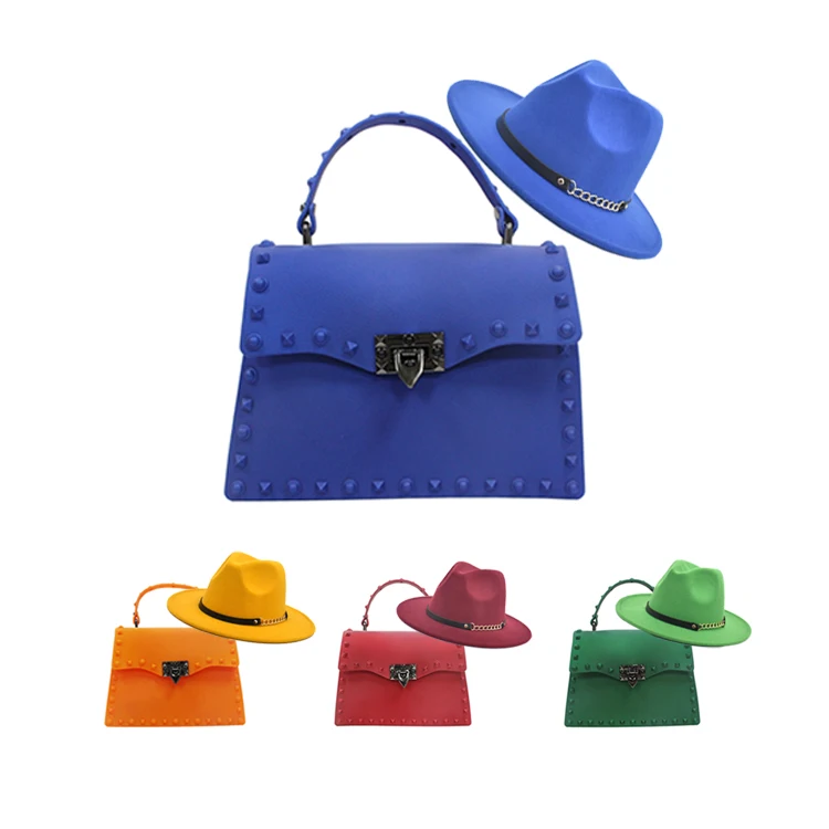 

topi summer woolen gift female beg British black foreign trade with belt buckle Panama jazz fedora hat and jelly bags for ladies, More colors