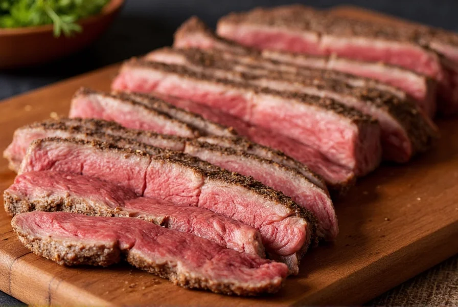 Properly seasoned steak showing even salt distribution before cooking